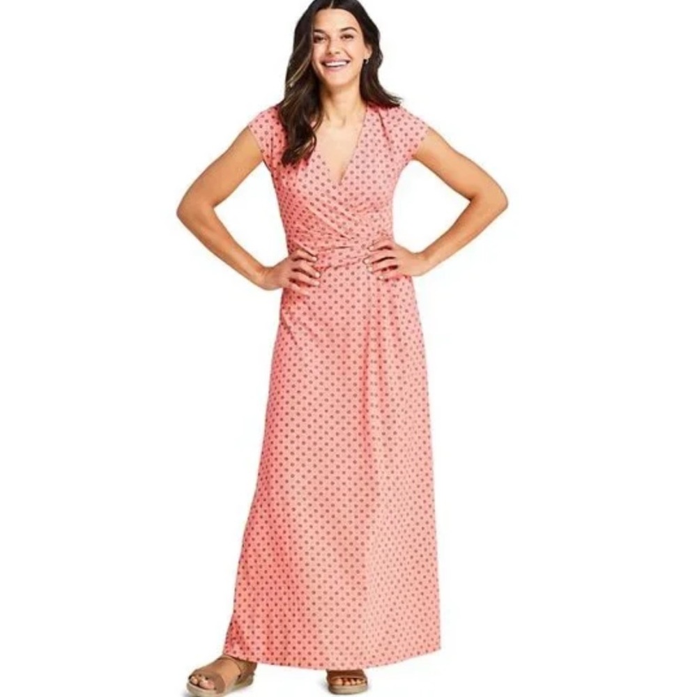 Land’s End ultra soft peach red print knit maxi dress